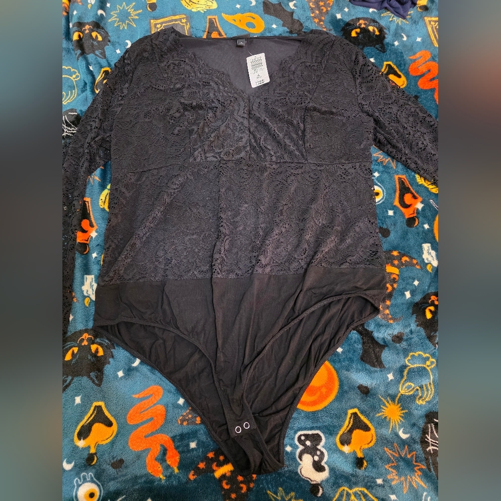 Torrid Black Lace Long Sleeve Bodysuit